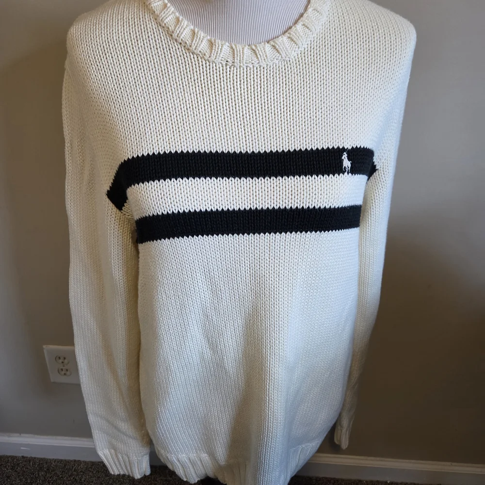 Ralph Lauren Cream Crewneck Sweater with Black Stripes
